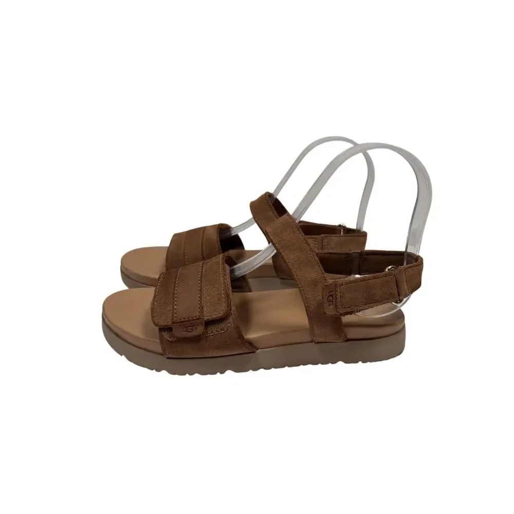 UGG Zini Platform Sandals Girls Size 3 Brown Fabric Hook & Loop
